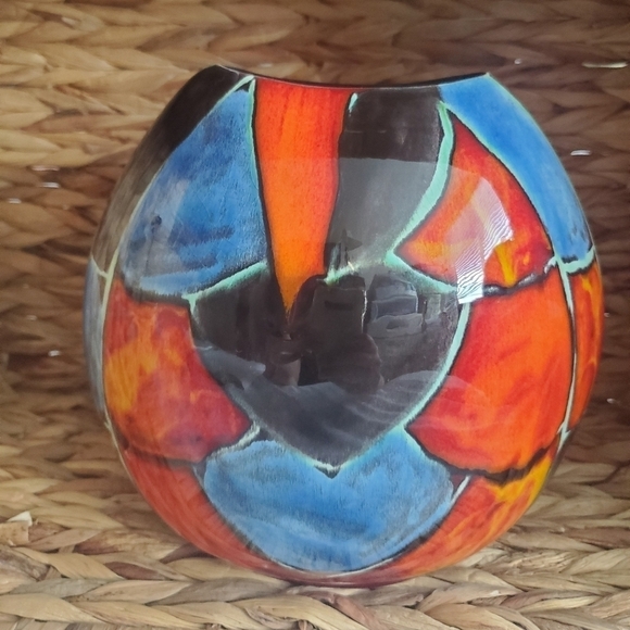 Mid Century Modern Poole Pottery Blue Red Lava Made In England Vase 7 1/2" - Picture 1 of 9